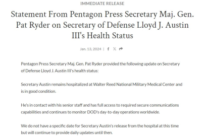Pentagon: Bakan Austin hastaneden çıkamadı