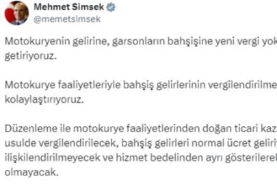 Motokuryenin gelirine, garson bahşişine vergi yok